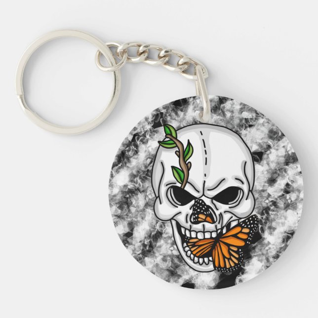 Skull and Monarch Butterfly digital art  n Key Ring (Front)