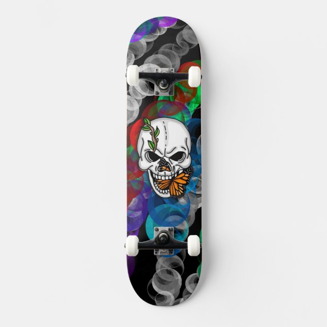 Skull and Monarch Butterfly Digital Art    Skateboard (Front)