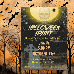 Skull And Moon Halloween Party  Invitation