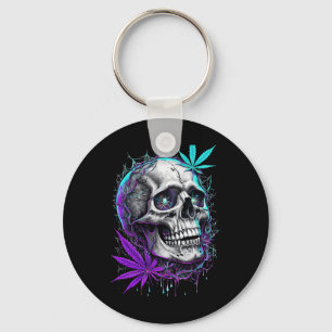 Skull And Neon Pot Leaf Sticker Key Ring