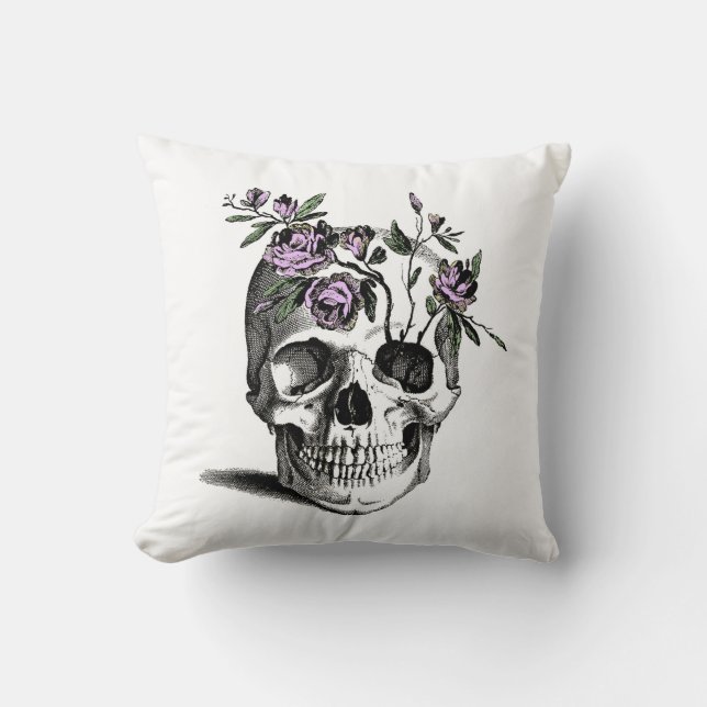 Skull and Pink Flower Cushion (Front)