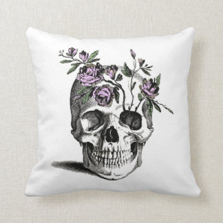 Skull and Pink Flower Cushion