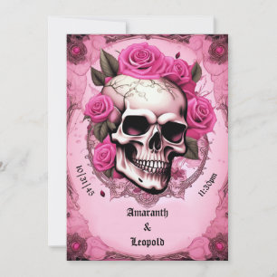 Skull And Pink Rose Traditional Gothic Wedding Invitation
