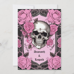 Skull And Pink Roses Traditional Gothic Wedding Invitation