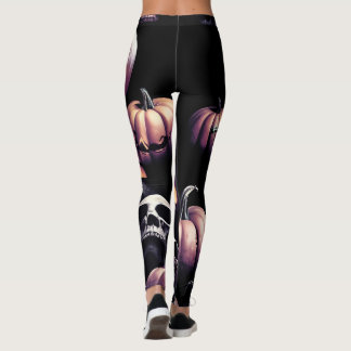 Skull and pumpkins, Halloween theme, dark colour Leggings