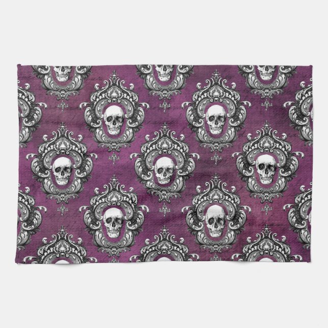 Skull and Purple Gothic Tea Towel (Horizontal)