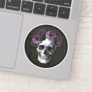 Skull and Purple Roses Round Stickers