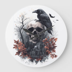 Skull and Raven Prophecy Large Clock