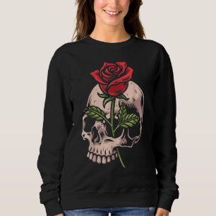 Skull And Red Rose Gothic Occult Tattoo Emo Biker Sweatshirt