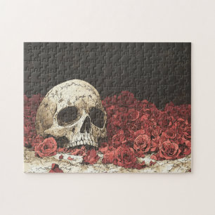 Skull and Red Roses Illustration Jigsaw Puzzle