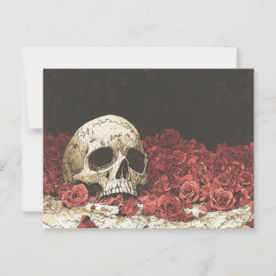 Skull and Red Roses Illustration Postcard