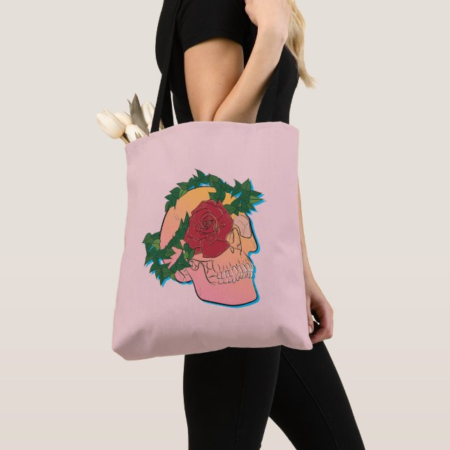 Skull and Rose Tote Bag (Close Up)