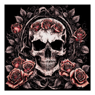 skull and roses. AI artwork Poster