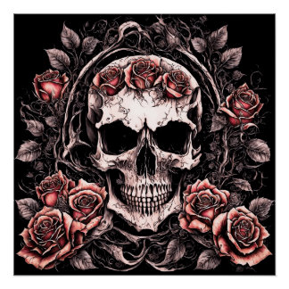 skull and roses. AI artwork Poster
