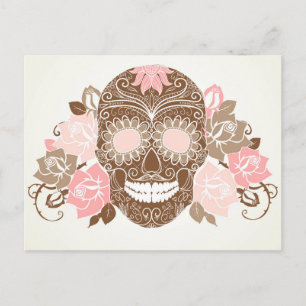 Skull And Roses, Colourful Day Of The Dead Card