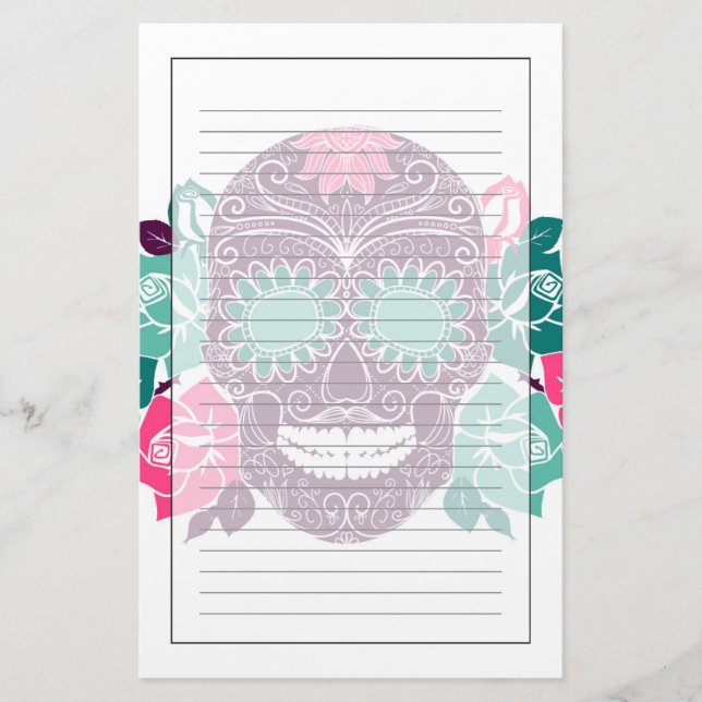 Skull And Roses, Colourful Day Of The Dead Card 3 (Front)