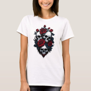 Skull and Roses: Gothic Floral Design T-Shirt