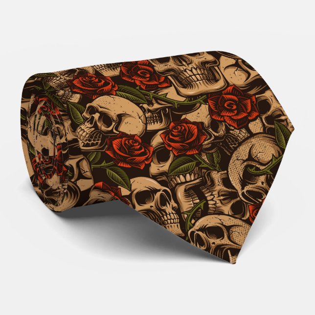 Skull and Roses Graffiti pattern   Tie (Rolled)