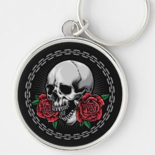 Skull and Roses Key Ring