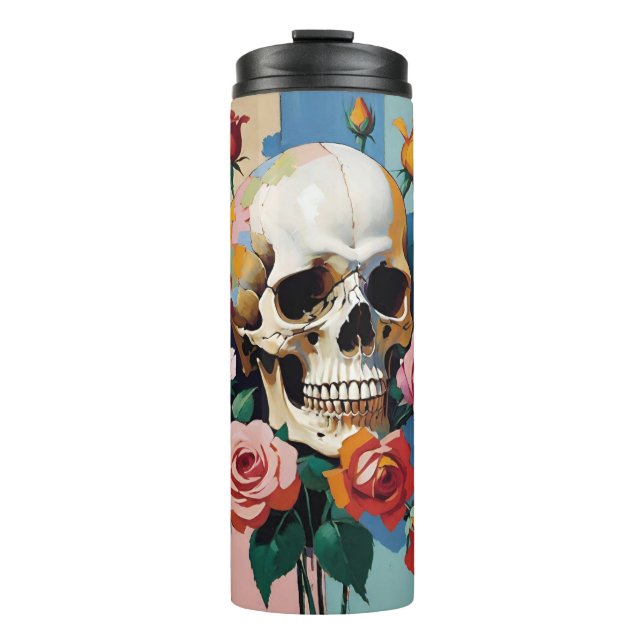 Skull and Roses Retro Colour Block Thermal Tumbler (Front)