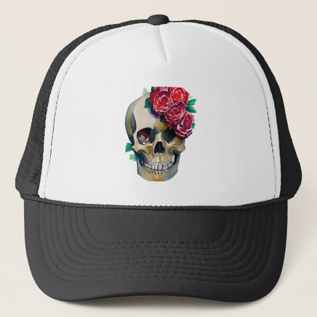 Skull and Roses - Roses are Dead Trucker Hat (Front)