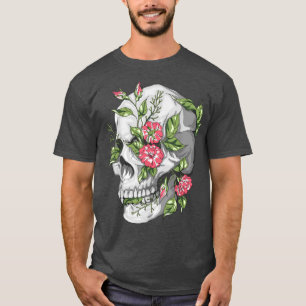 Skull and Roses Skeleton Head Gothic and Halloween T-Shirt
