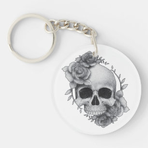 Skull and Roses Sketch Key Ring