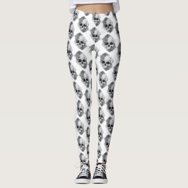 Skull and Roses Sketch Leggings (Front)
