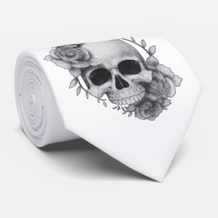 Skull and Roses Sketch Tie