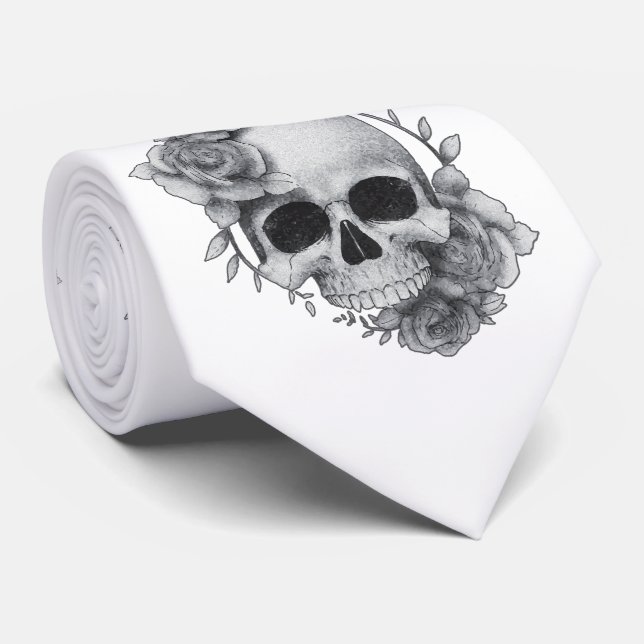 Skull and Roses Sketch Tie (Rolled)