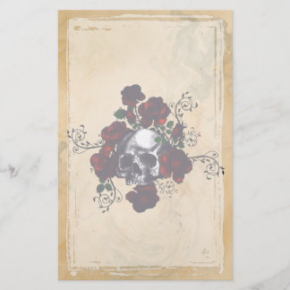Skull and Roses Tattoo Style Goth Art Stationery