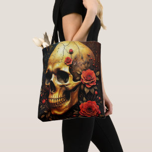 Skull and roses tote bag