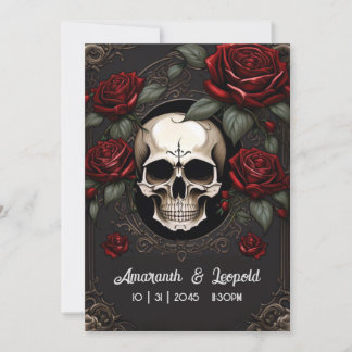 Skull And Roses Traditional Gothic Wedding Invitation