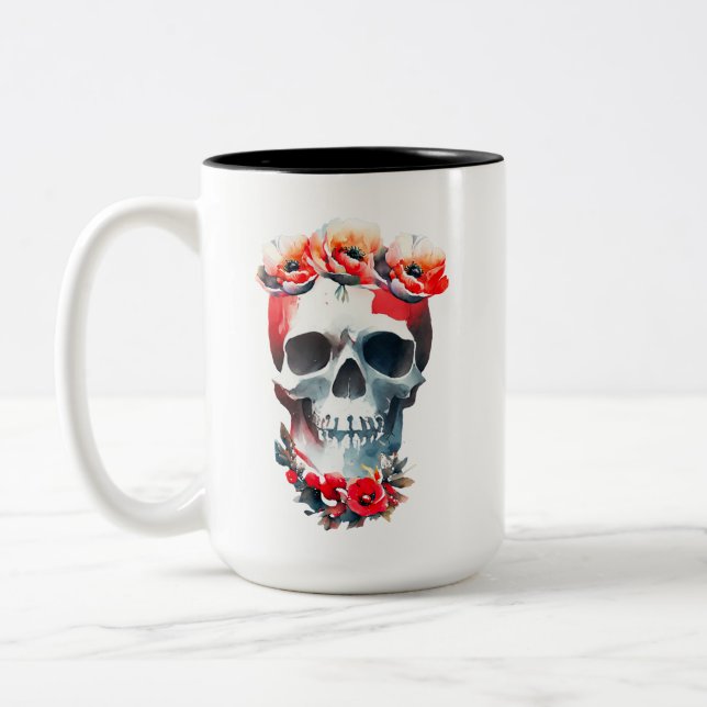 Skull And Roses Two-Tone Coffee Mug (Left)