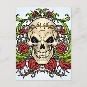 Skull and Roses with Crown Of Thorns by Al Rio Postcard