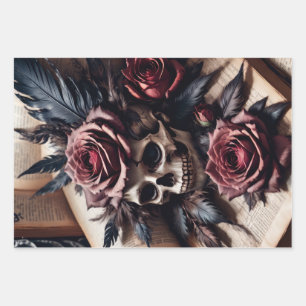 Skull and Roses Wrapping Paper Sheet