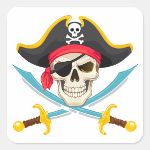 Skull and sabers square sticker