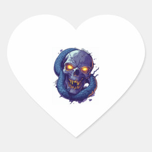 Skull and Serpent Duel Heart Sticker