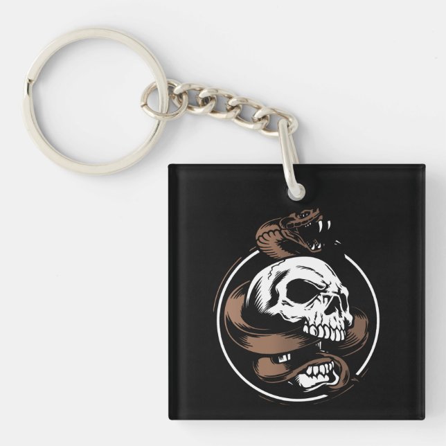 Skull and Snake Design: Squeeze of Fate Key Ring (Front)