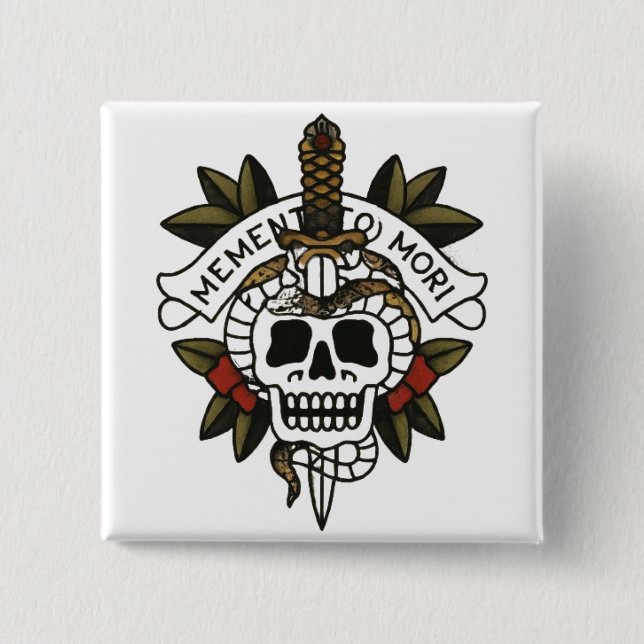 Skull and Snake Tattoo 15 Cm Square Badge (Front)