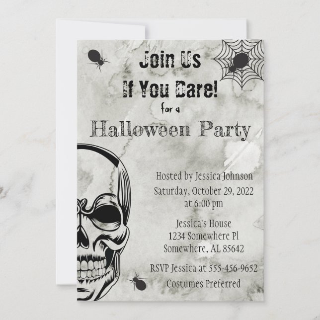 Skull and Spiders Halloween Party Invitation (Front)