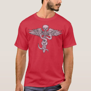 Skull and Spinal Column With Snakes Drawing  T-Shirt