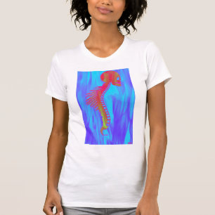 Skull and Spine With Tribal Barbs-Indiglo Marbled T-Shirt