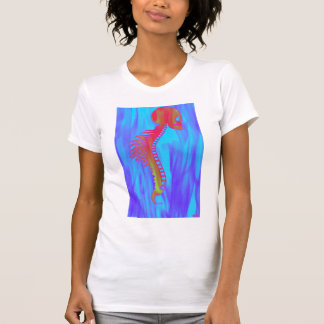 Skull and Spine With Tribal Barbs-Indiglo Marbled T-Shirt