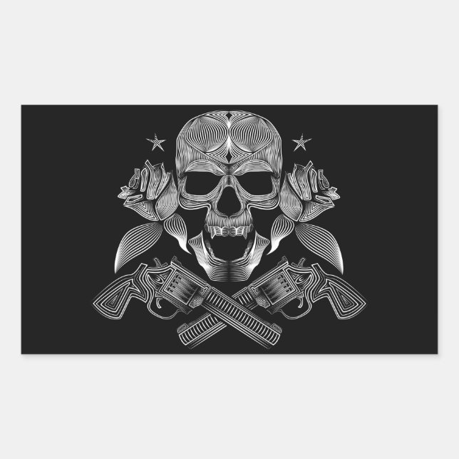 Skull and Stars with Roses and Crossed Guns Rectangular Sticker (Front)