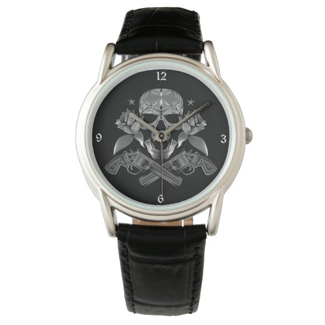 Skull and Stars with Roses and Crossed Guns Watch (Front)