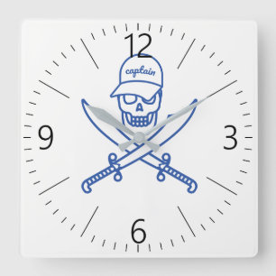 Skull and swords square wall clock