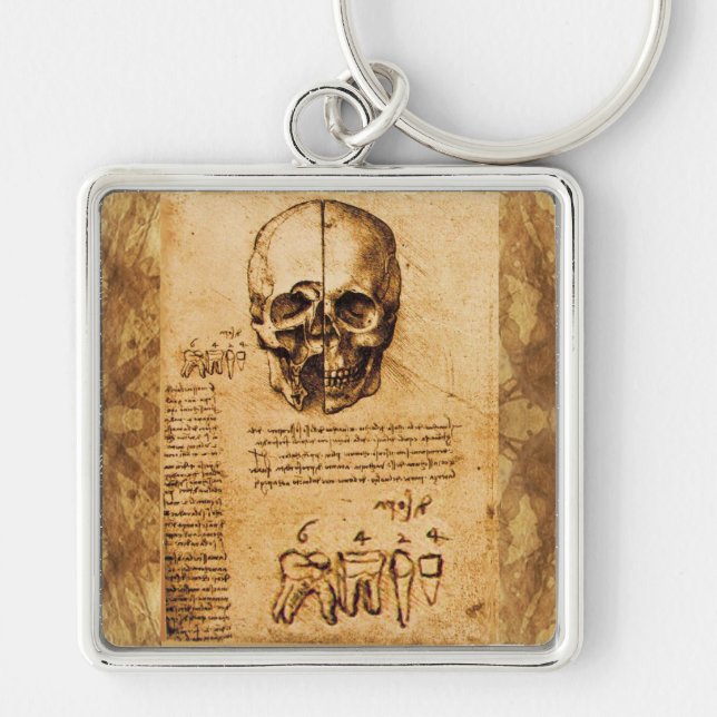 SKULL AND TEETH ,DENTAL CLINIC ,DENTIST Parchment Key Ring (Front)