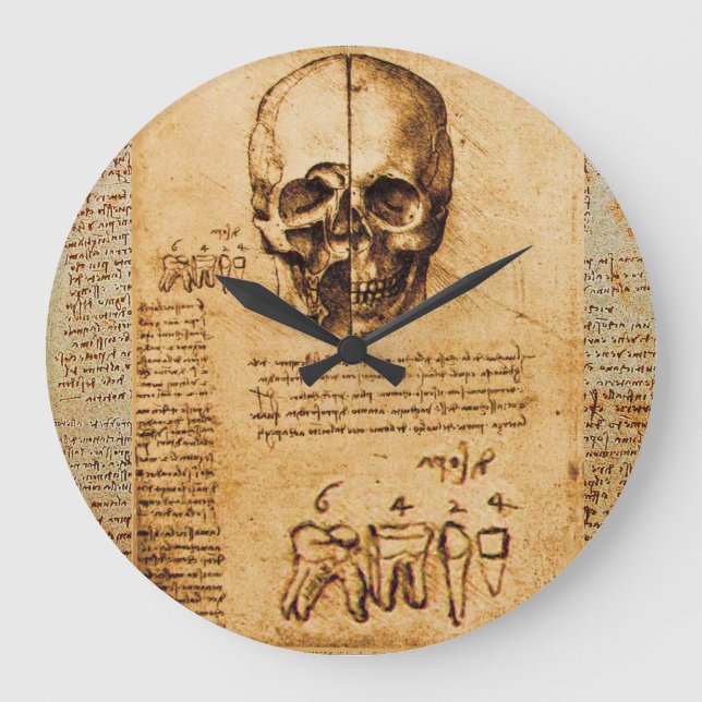 SKULL AND TEETH ,DENTAL CLINIC ,DENTIST Parchment Large Clock (Front)