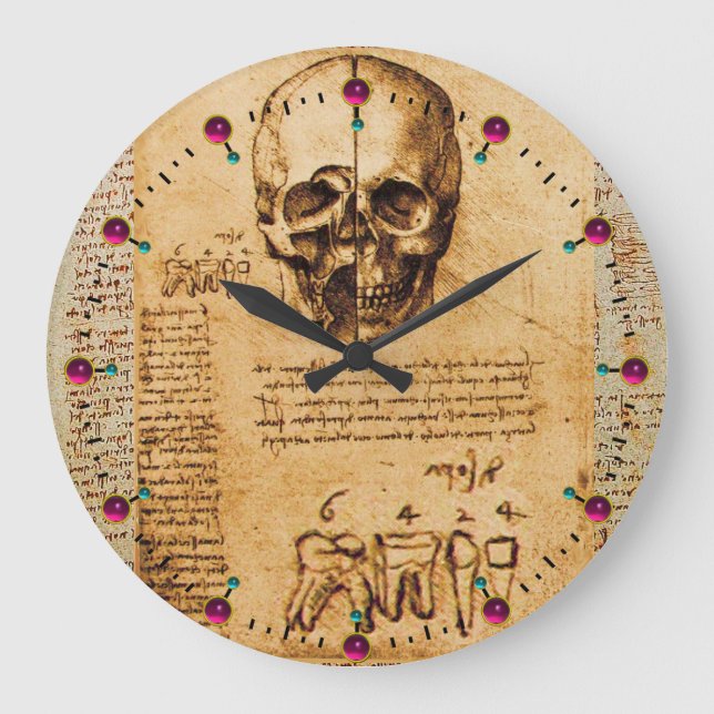 SKULL AND TEETH ,DENTAL CLINIC ,DENTIST Parchment Large Clock (Front)